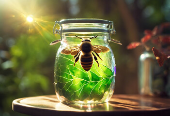 Bee in front of a honeypot