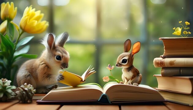 Cute animals reading books