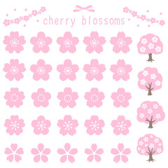 かわいい桜のアイコンのベクターイラストセット。さくら、春、桜の木