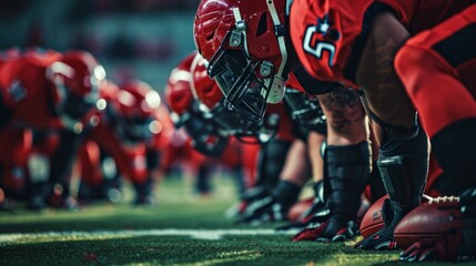 American football players in action . Close up of American football players on the field during a game.