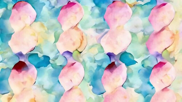 watercolor Digital painted allover geometrical floral arch scallop pattern, motion