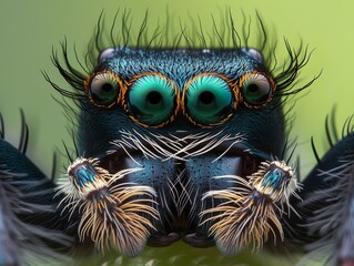 Jumping spider's eyes up close - a marvel of nature's art.