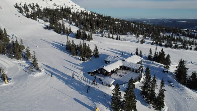 Aerial Landscape View of Winter in Trysil Norway - Dolly Shot