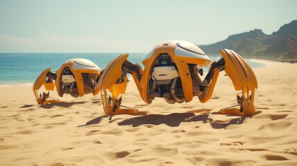 Robotic beach cleaning drones - obrazy, fototapety, plakaty