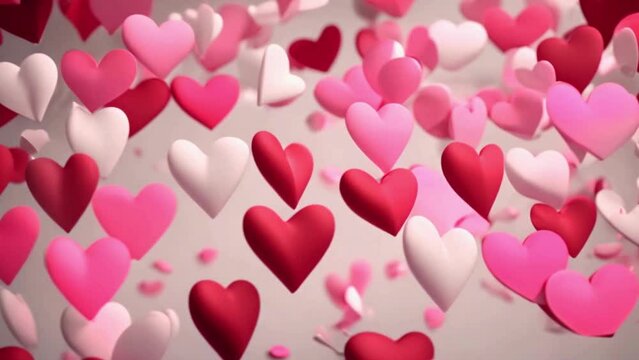 4K hearts background video, National Proposal Day, Valentines Day Red Pink and White Animated hearts. Romantic hearts, Anniversary. Wedding