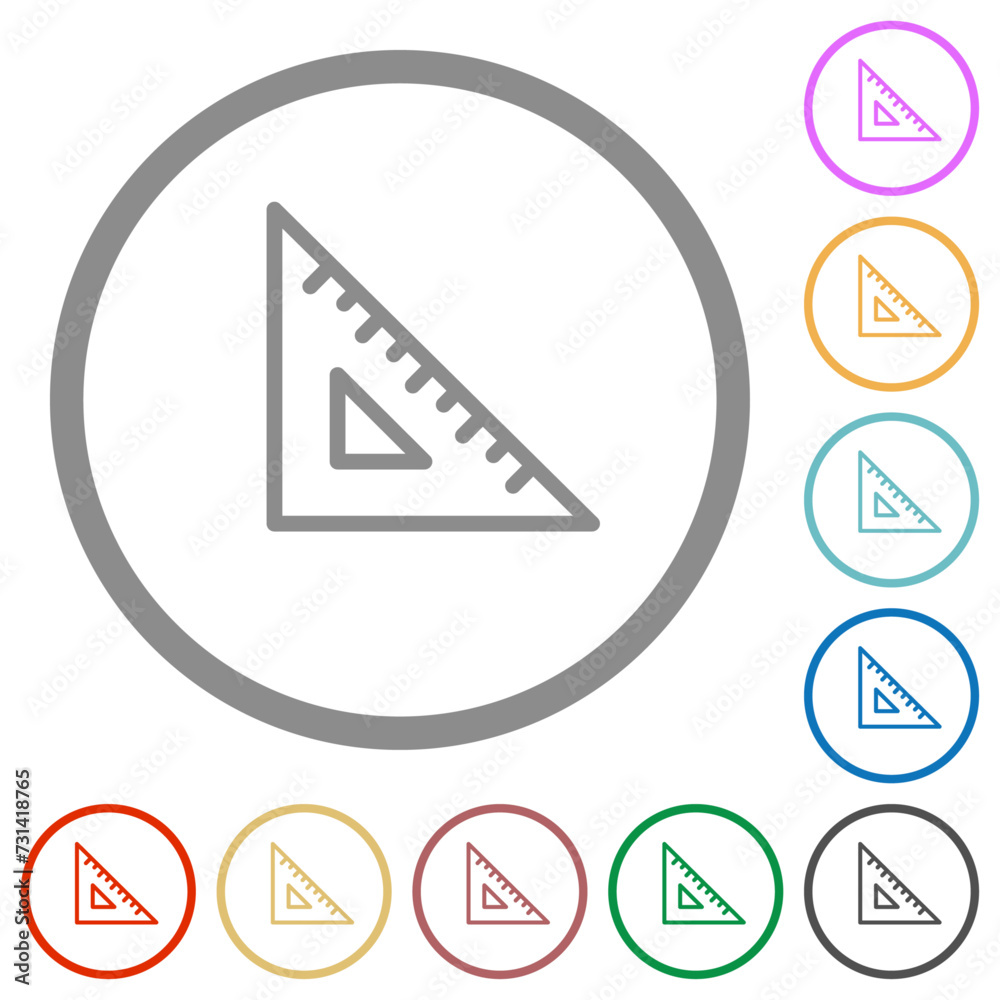 Poster Triangle ruler outline flat icons with outlines