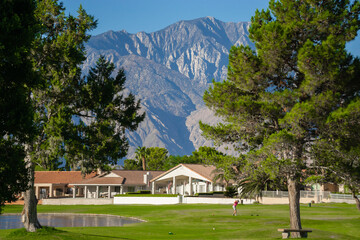 Fototapeta na wymiar Golfing in the footsteps of San Jacinto Mountain. Coachella Valley, California