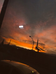 Sunset in the city of Medellin captured from a moving bus. Colombia.