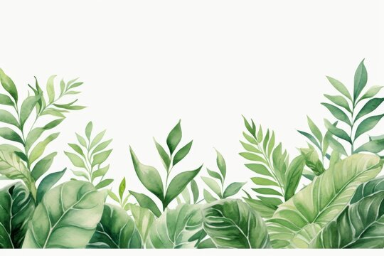 watercolor leaves tropical border design