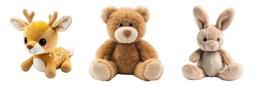 Collection of PNG. Stuffed animal toy isolated on a transparent background.