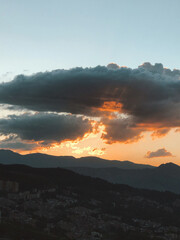 Sunset background with different textures and colors in the clouds. Medellin, Colombia. 