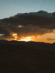 Sunset background with different textures and colors in the clouds. Medellin, Colombia. 