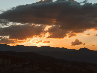 Sunset background with different textures and colors in the clouds. Medellin, Colombia. 