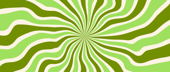Trippy burst lines background. Psychedelic wavy stripes wallpaper. Green yellow groovy twisted sunburst swirl. Distorted curly wave texture design for poster, banner, cover, print. Vector backdrop