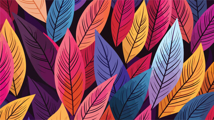 Erased ethnic lined colorful leaves abstract.