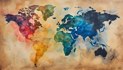 Map of the world watercolor illustration - obrazy, fototapety, plakaty
