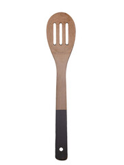 Wooden slotted spoon without background