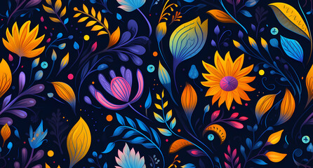a beautiful flower pattern with colorful leaves and flowers