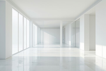 Empty void with white walls and glass doors.