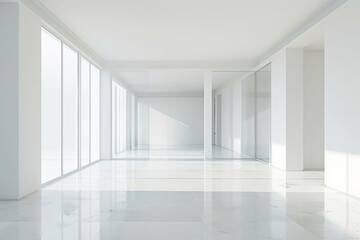 Fototapeta premium Empty void with white walls and glass doors.