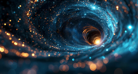 a black hole with stars in it on a blue background with large blue