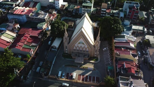 Aerial view around the Iglesia Ni Cristo - Lokal ng Sacramento, in sunny Manila, Philippines