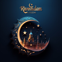Obraz na płótnie Canvas Ramadan card with inscription Ramadan Kareem, generative AI
