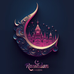 Ramadan card with inscription Ramadan Kareem, generative AI