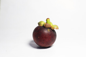 Mangosteen, an exotic asian fruit isolated on white background