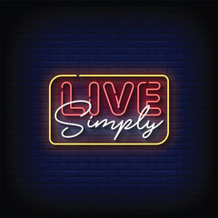 Neon Sign live simply with brick wall background vector