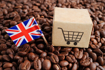 United Kingdom and Herzegovina flag on coffee beans, shopping online for export or import food...