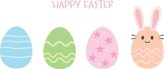 Easter eggs. Colorful easter eggs with bunny. Vector Illustration.