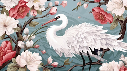 Fototapeta premium Seamless pattern with Japanese white cranes