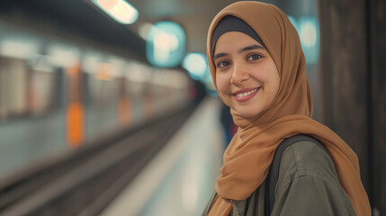 Mulher muçulmana em uma estação de metro 