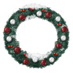 Fototapeta na wymiar christmas wreath red and white decorated in crayon brush