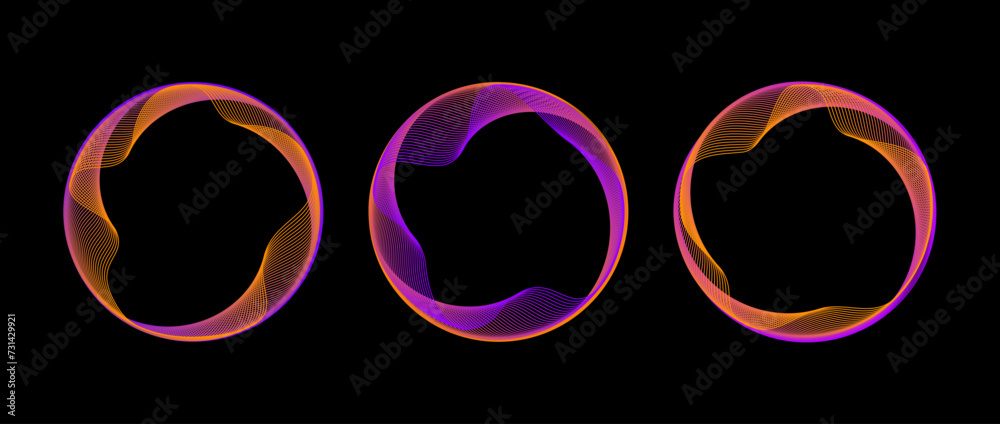 Aufkleber neon blend circle line set. colorful glowing round tech frame collection. curved wavy line circles o