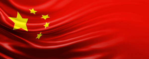 China flag waving in the wind with copy space, illustration - 731430174