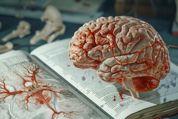 illustration abstract 3D brain affected by Multiple Sclerosis highlighting lesions and areas of inflammation positioned.
