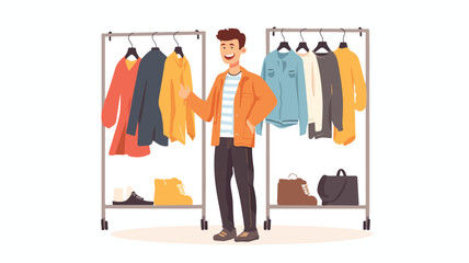 Selling unwanted clothes online flat concept