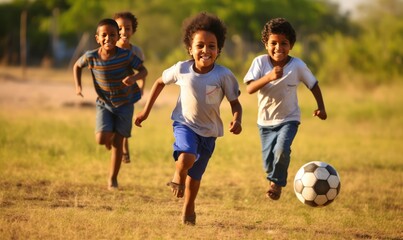 Obraz premium Playful children having fun while running in autumn day at the park.