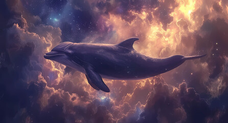 dolphin whale in a cloudy sky