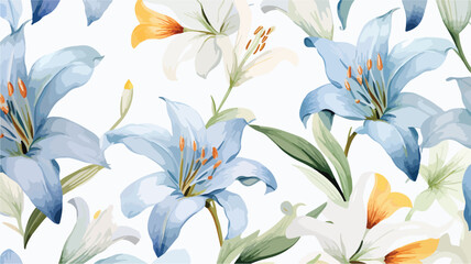 Seamless watercolor pattern with lilies