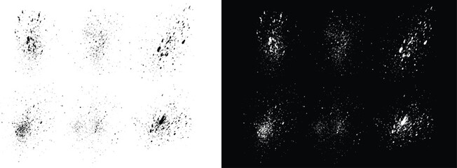 Vector black and white horror blood splatter ink brush stroke blot background set. Set of stain ink vector