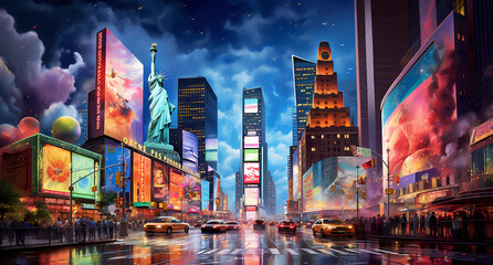 times squares mural painting - obrazy, fototapety, plakaty