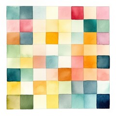 Abstract Watercolor Texture Hand Drawing Multicolor Squares Patchwork in a Vibrant Color Palette