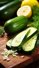 Juicy lemons and sliced zucchini on a cutting board, highlighting the freshness of garden vegetables for Coleslaw salad