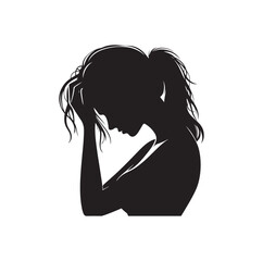 Upset woman vector illustration, crying, suffering, tired woman, illustration, icon, silhouette