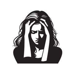 Upset woman vector illustration, crying, suffering, tired woman, illustration, icon, silhouette