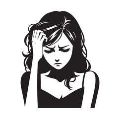 Upset woman vector illustration, crying, suffering, tired woman, illustration, icon, silhouette