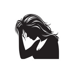 Upset woman vector illustration, crying, suffering, tired woman, illustration, icon, silhouette